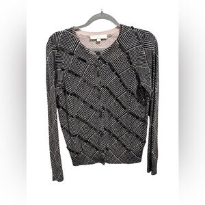 Women’s LOFT Black and White Patterned Cardigan Size M.